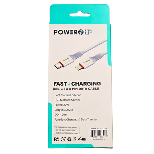PowerUp Fast Charging USB-C to 8-Pin Data Cable | High-Speed Sync & Charge Cable | Durable Universal Charging Cable for Compatible Devices