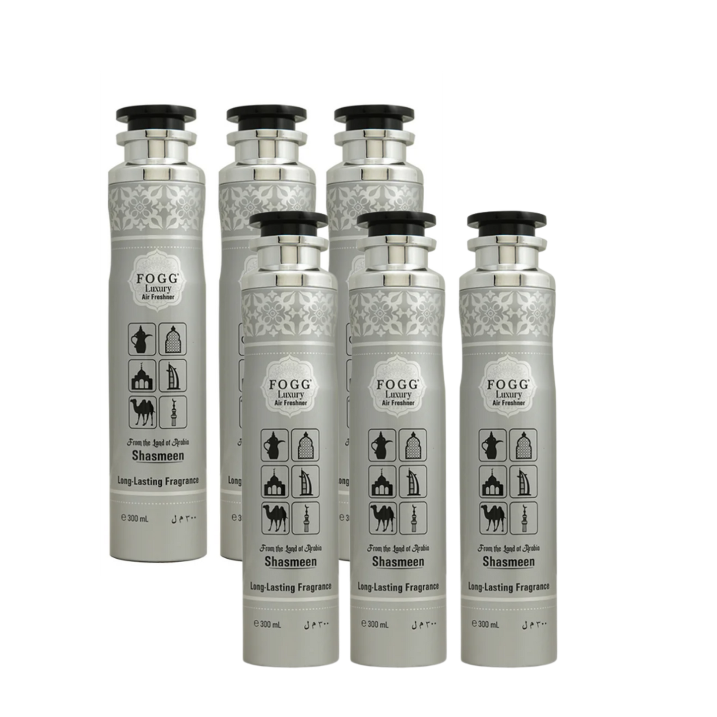 Fogg Shasmeen Air Freshener 300ml 6-Piece Set | Long Lasting Room Spray Bundle | Floral Woody Oriental Home Fragrance Pack