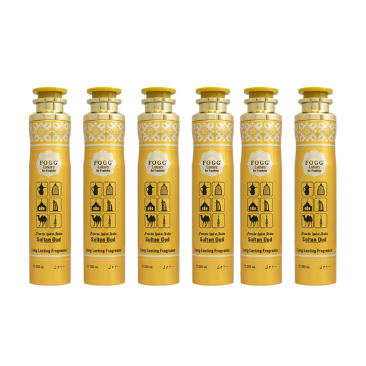 Fogg Sultan Oud Air Freshener 300ml 6-Piece Set | Long Lasting Room Spray Bundle | Oriental Woody Oud Luxury Home Fragrance Pack