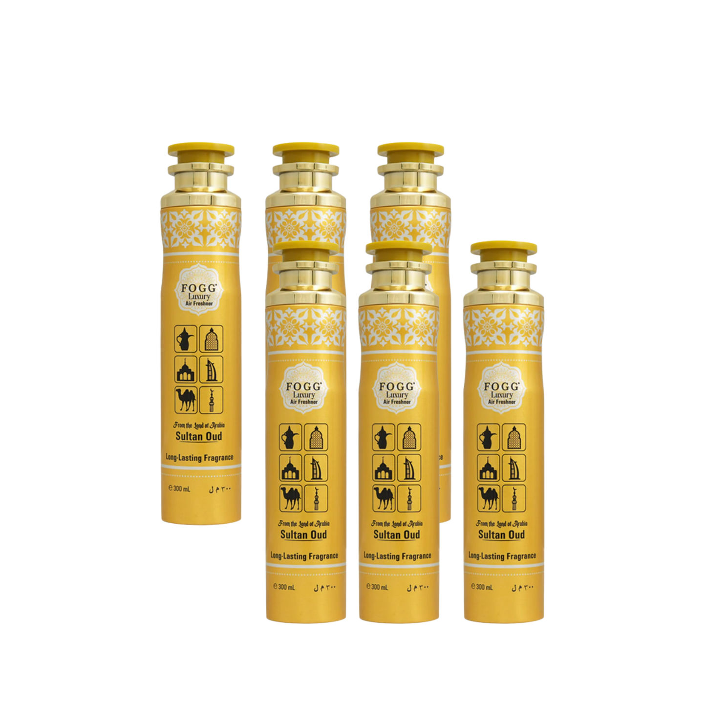 Fogg Sultan Oud Air Freshener 300ml 6-Piece Set | Long Lasting Room Spray Bundle | Oriental Woody Oud Luxury Home Fragrance Pack