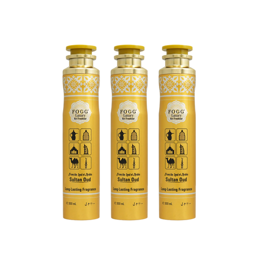 Fogg Sultan Oud Air Freshener 300ml 3-Piece Set | Long Lasting Room Spray Bundle | Oriental Woody Oud Luxury Home Fragrance Pack