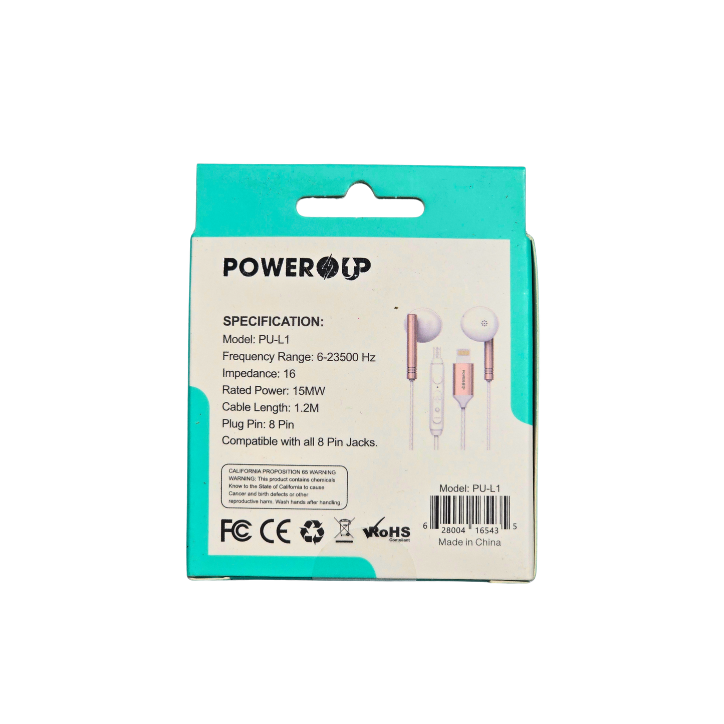 PowerUp Extra Bass Stereo Earphones 8-Pin Rose Gold | Wired In-Ear Headphones | Deep Bass Clear Sound Universal Audio Earphones