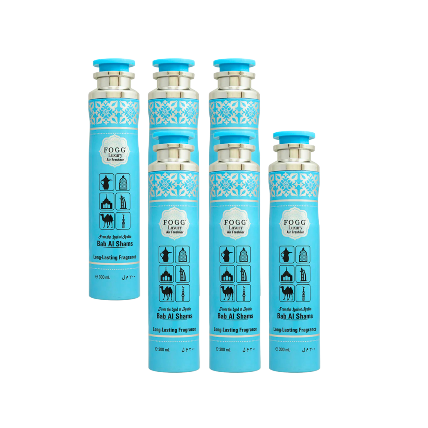 Fogg Bab Al Shams Air Freshener 300ml 6-Piece Set | Long Lasting Room Spray Bundle | Oriental Woody Floral Home Fragrance Pack