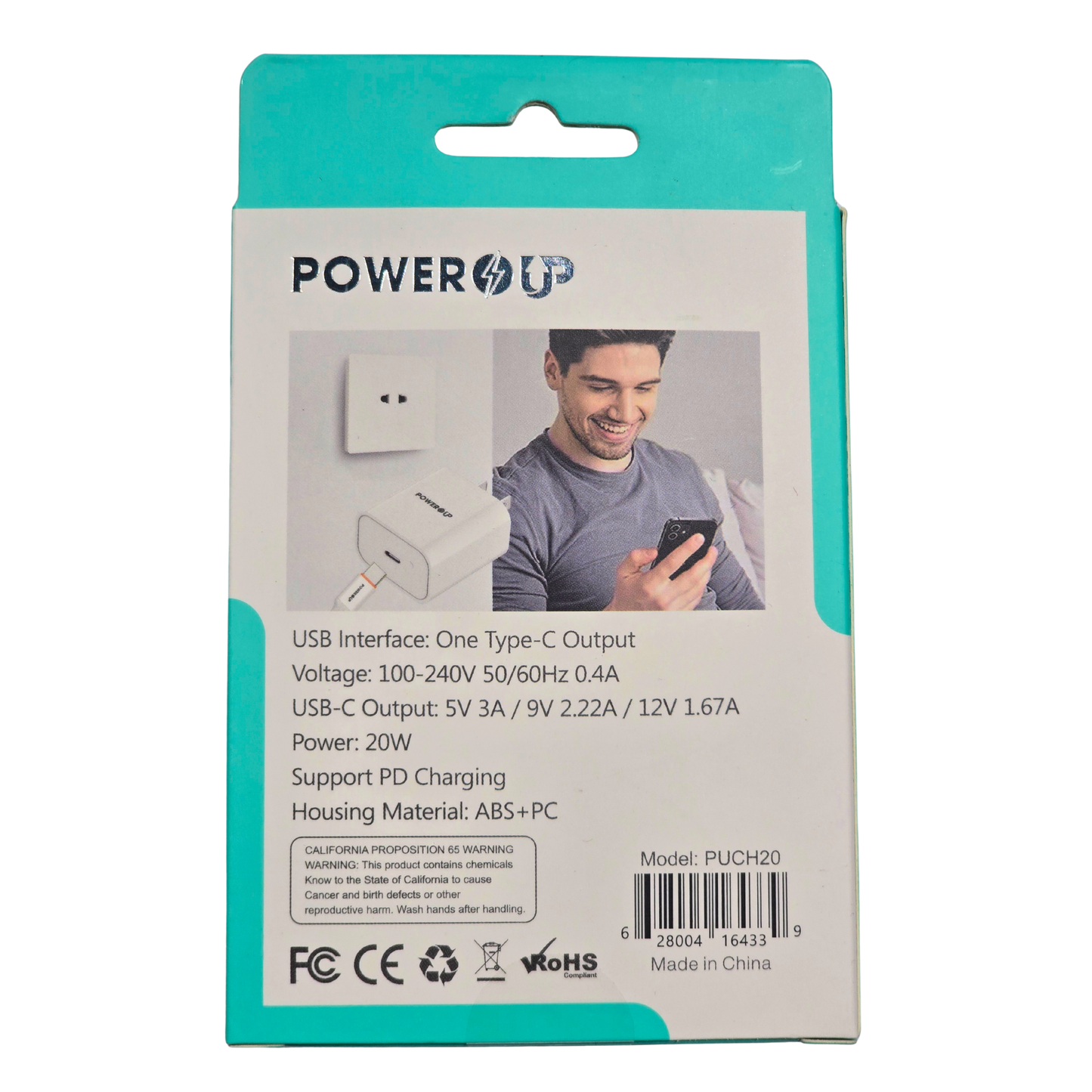 PowerUp 20W Fast Speed USB-C Home Charger | PD Fast Charging Wall Adapter | Compact Universal Smartphone Charging Adapter