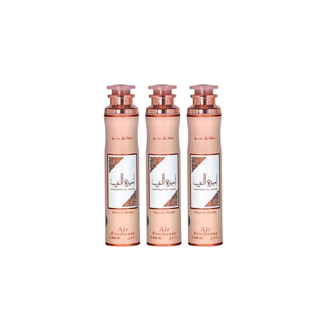 Ameerat Al Arab Prive Rose Air Freshener 3 Pack Bundle – Home & Car Fragrance Spray | 10.1 oz / 300 ml Each | Lattafa