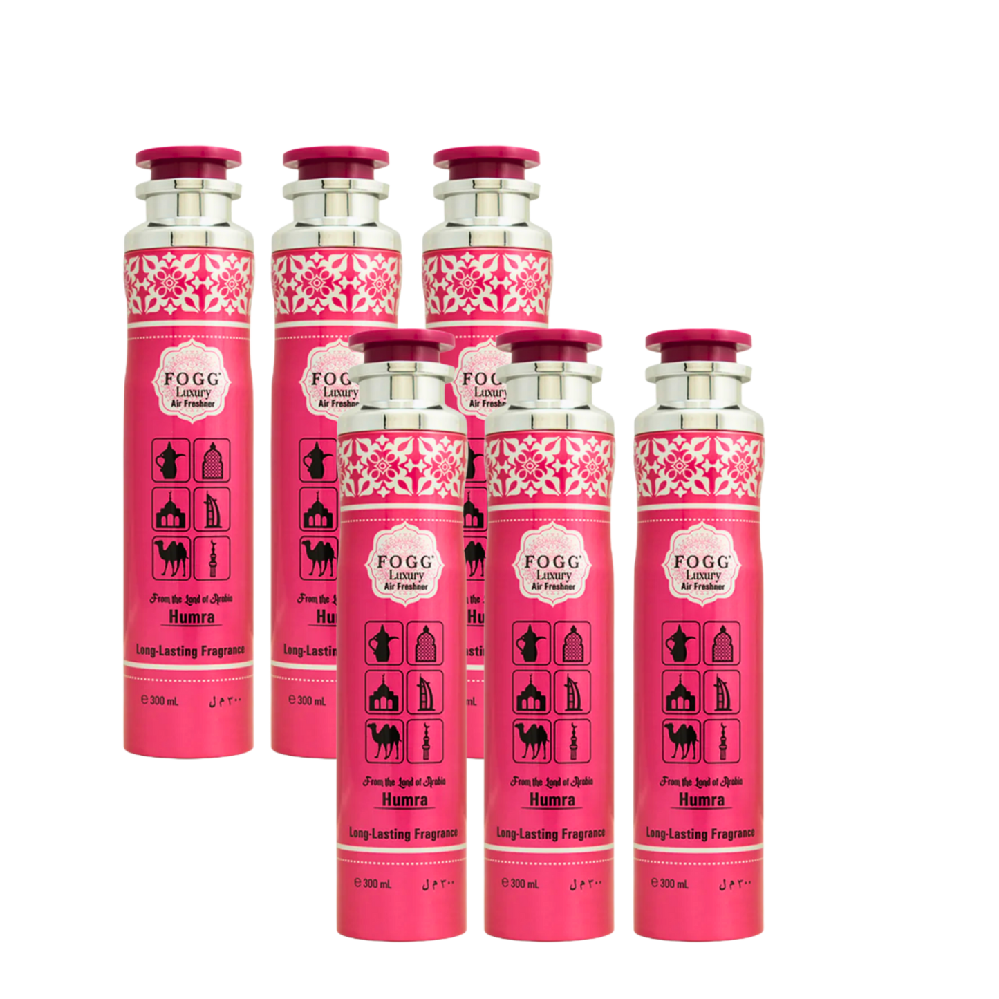 Fogg Humra Air Freshener 300ml 6-Piece Set | Long Lasting Room Spray Bundle | Oriental Floral Woody Home Fragrance Pack