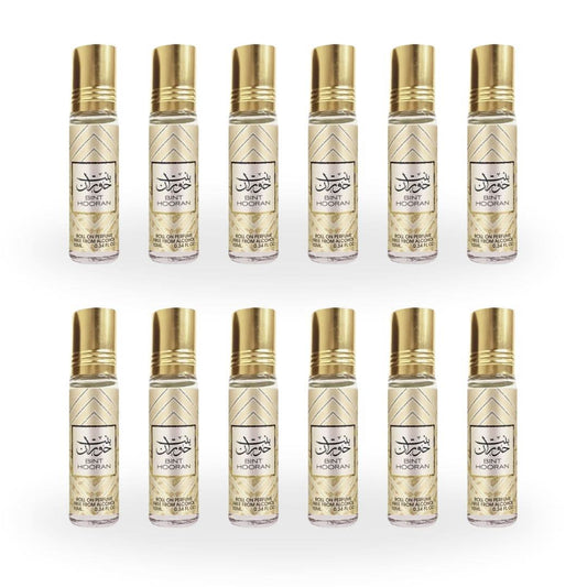 Ard Al Zaafaran Bint Hooran Roll-On Perfume Oil 10ml x 12 Pack | Floral Musky Long Lasting Arabic Attar Unisex Non-Alcohol Fragrance Travel Size