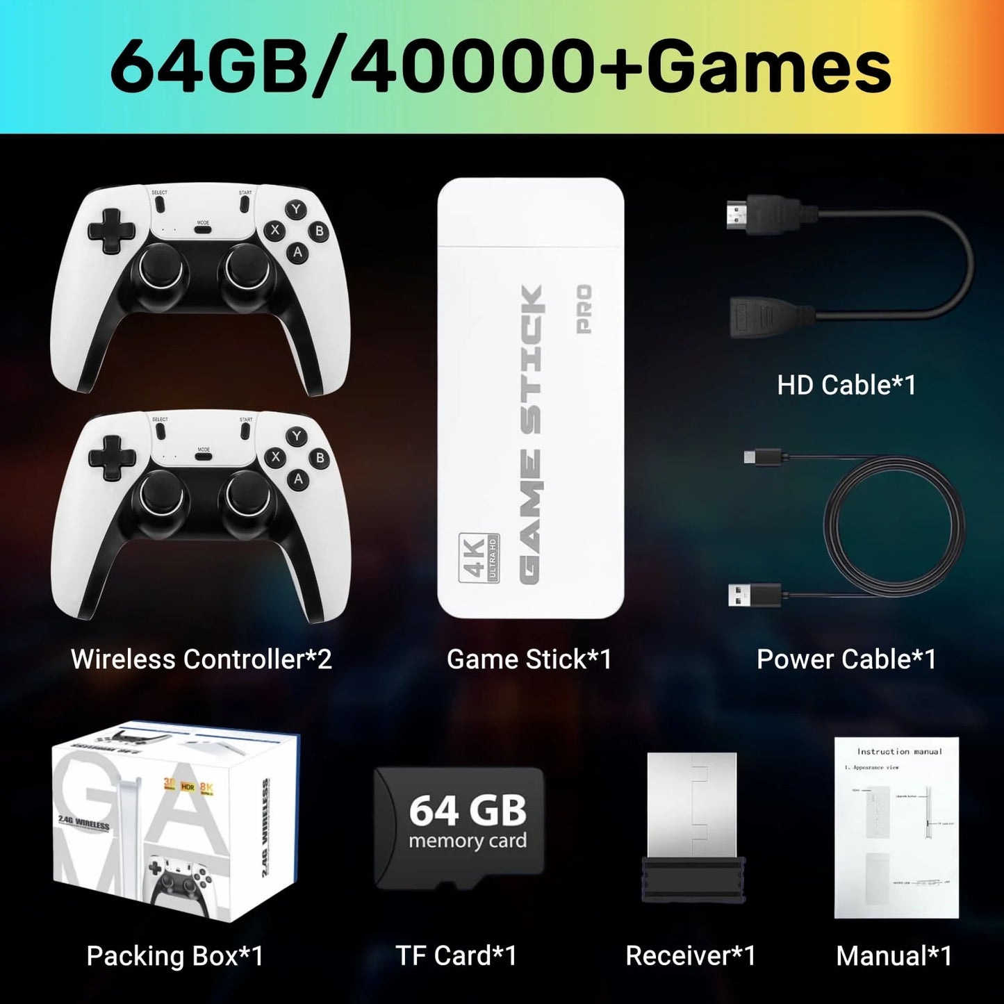 M15 Video Game Console 4K With 2.4G Wireless Controller, 64GB, 40K+ Games and 28 Emulators