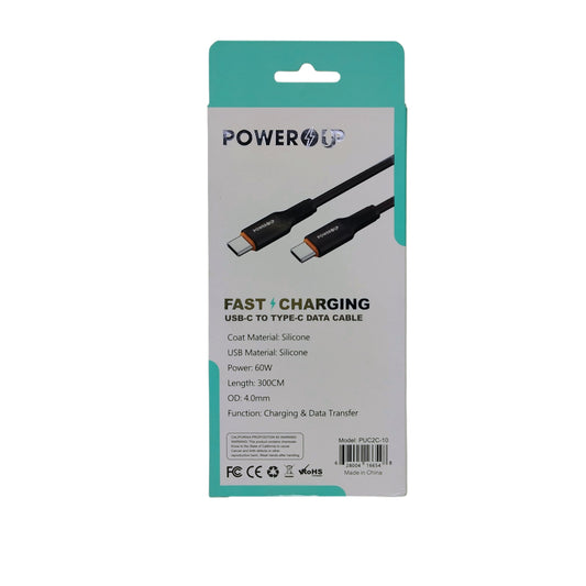 PowerUp 60W Fast Charging Data Cable USB-C to Type-C With 10ft Length