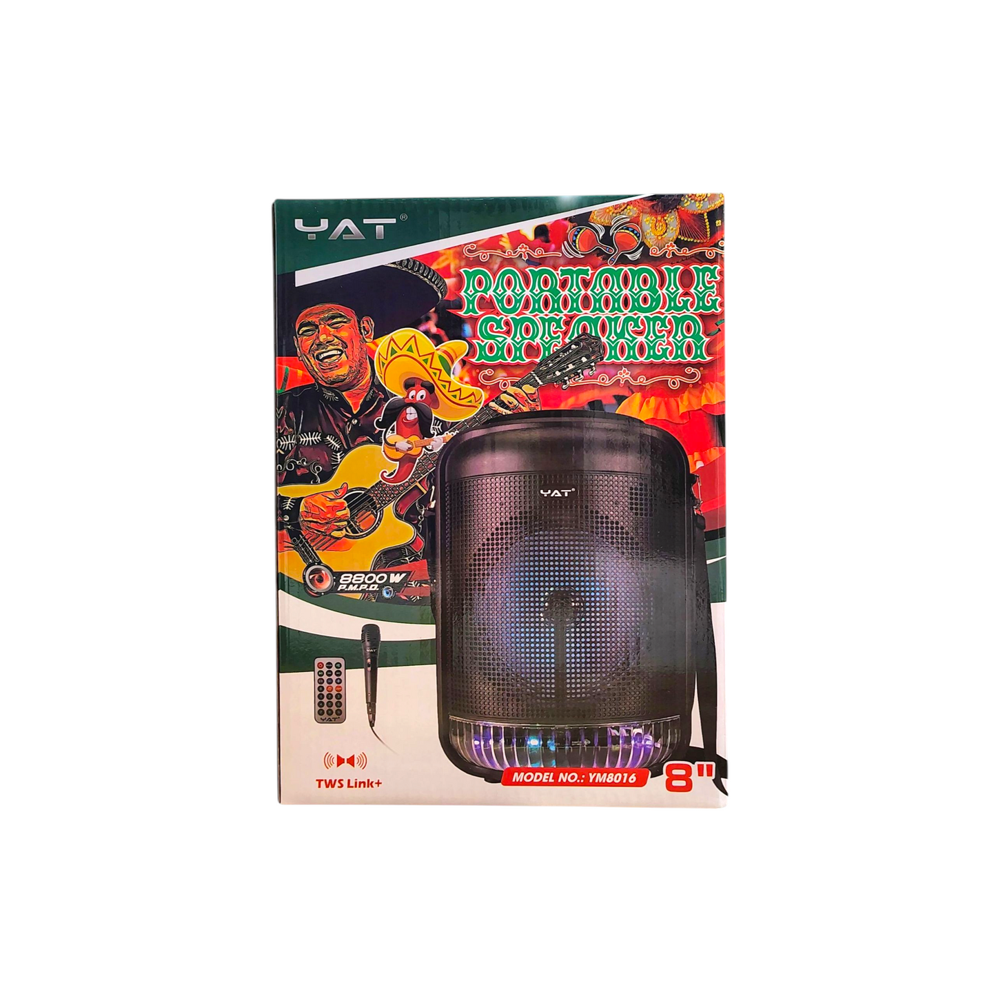 YAT 8" Lightweight Bluetooth Party Speaker with Wired Microphone & Remote