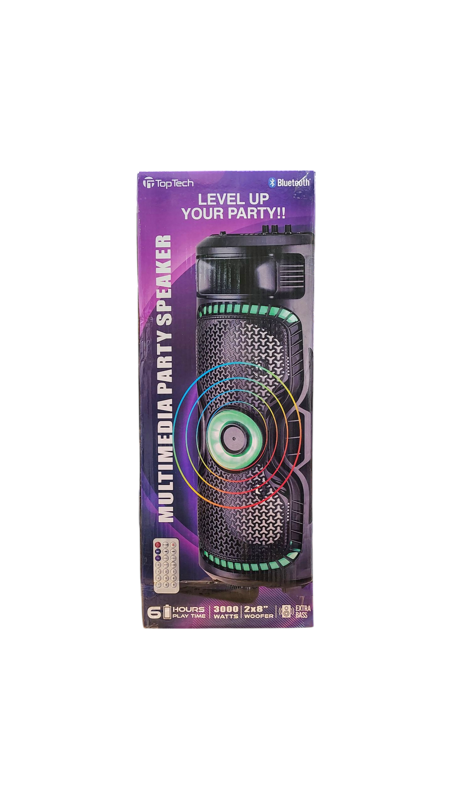 TopTech Dual 8" Lightweight Bluetooth Party Speaker with Wireless Microphone & Remote
