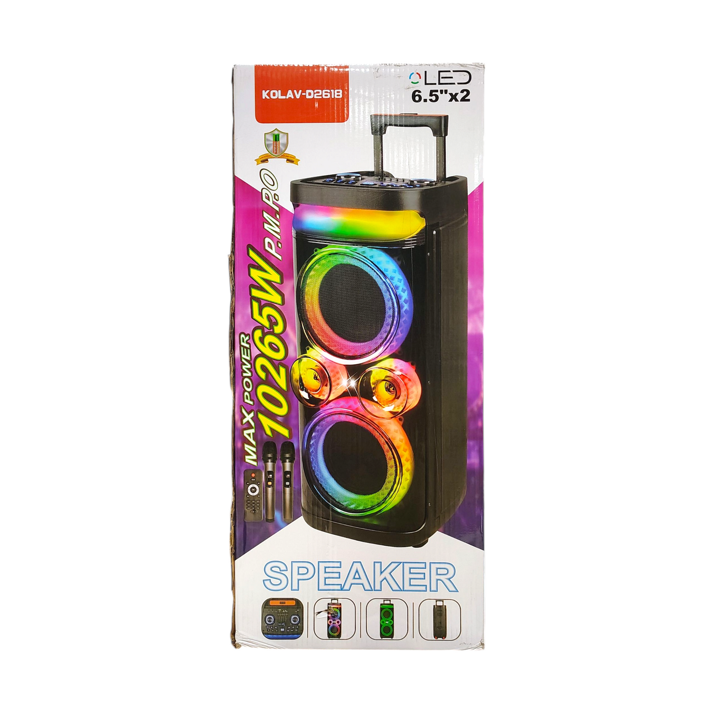 KOLAV Dual 6.5" Woofer Trolley Party Speaker with Dual Wireless Microphones & Remote