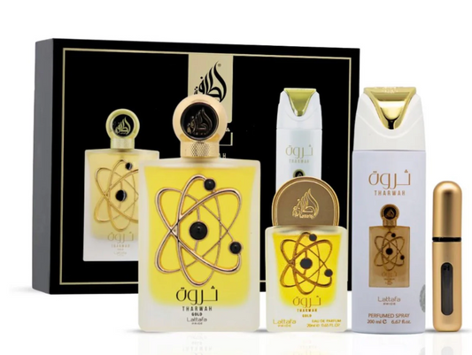 Tharwah Gold Gift Set by Lattafa Pride – Women | 100 ml / 3.4 fl oz + Extras