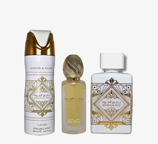 Lattafa Bade’e Al Oud Honor & Glory Gift Set – Unisex | 100 ml / 3.4 fl oz + Extras