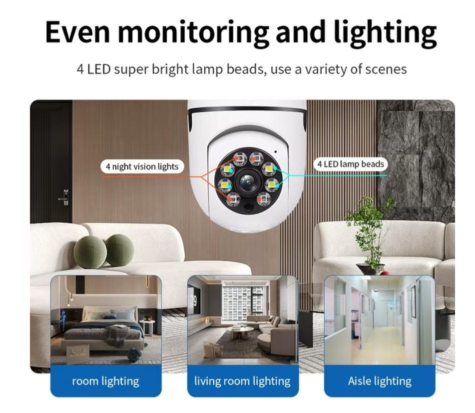 The Toptech Wireless HD Security Light Bulb Camera with Wall Adapter is a light bulb-style smart security camera system that installs into a standard bulb socket or can be powered using a wall adapter.
