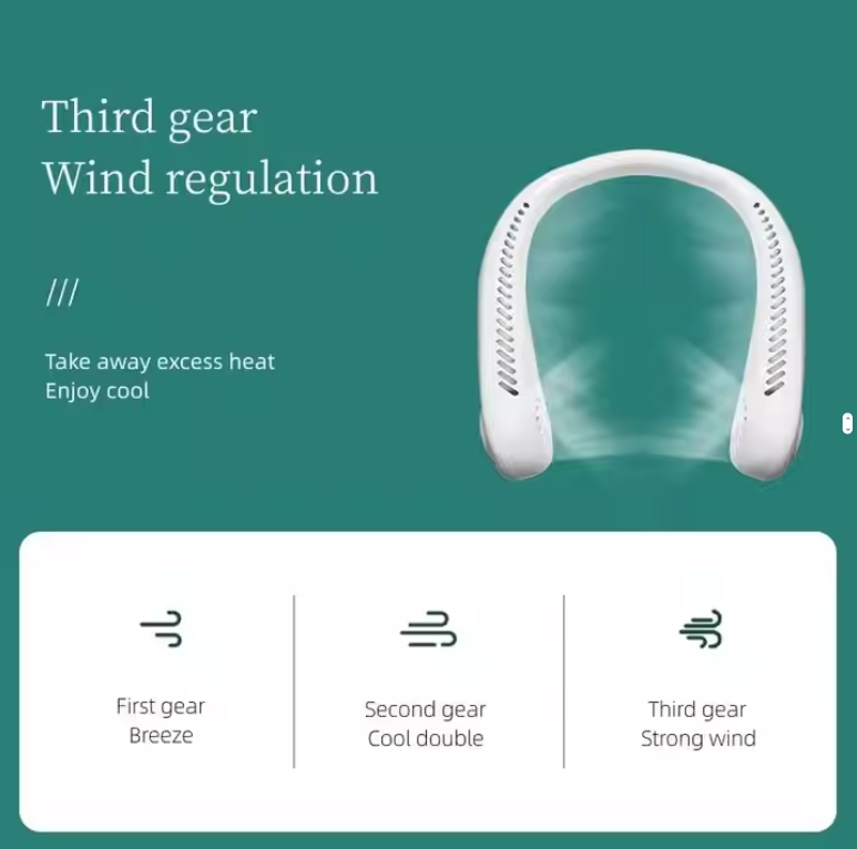 Air Bro Portable Neck Fan – Hands-Free Hanging Neck Air Cooler, Big Wind Cooling, USB Rechargeable, Lightweight & Travel Friendly