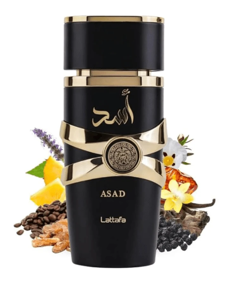 Lattafa Asad 3 Piece Gift Set for Men | Eau de Parfum + Travel Spray + Body Shower | Warm Spicy Amber Woody Long Lasting Luxury Fragrance Set