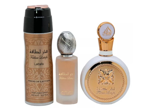 Lattafa Fakhar Lattafa 3 Piece Gift Set | Eau de Parfum + Deodorant + Travel Spray | Fresh Aromatic Woody Long Lasting Fragrance for Men