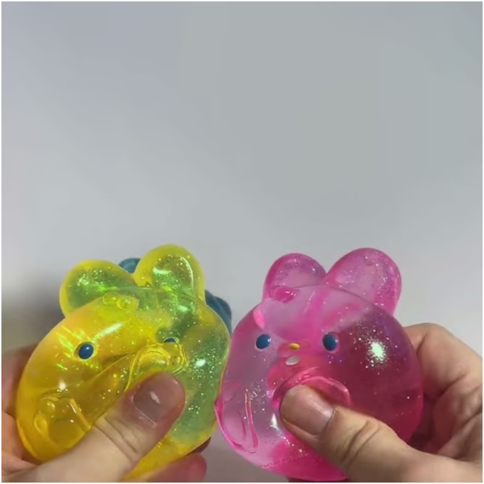 Jelly Hops Scented Bunny Squishy Fidget Toy | Soft Sensory Stress Relief Squishy for Kids & Adults | Pink Strawberry, Yellow Banana & Purple Blue