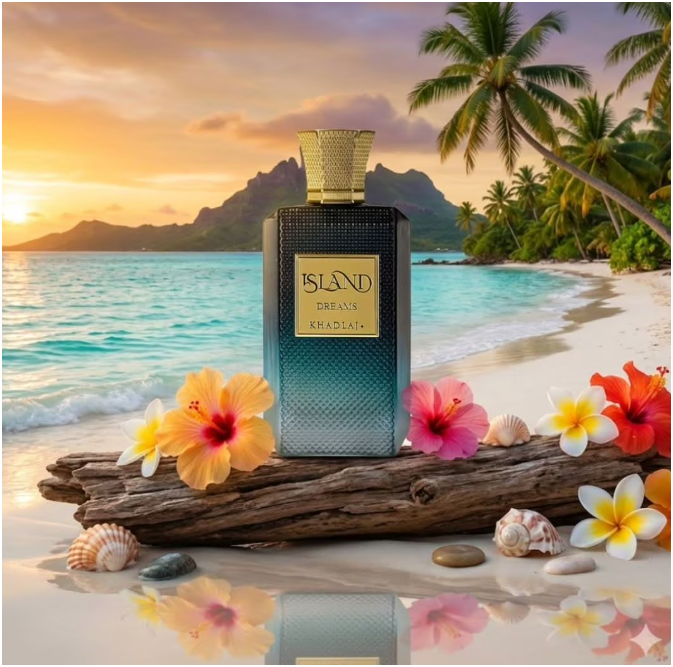 Khadlaj Island Dreams Extrait de Parfum 100ml (3.4 oz) | Tropical Fruity Floral Unisex Fragrance | Long Lasting Luxury Perfume Spray