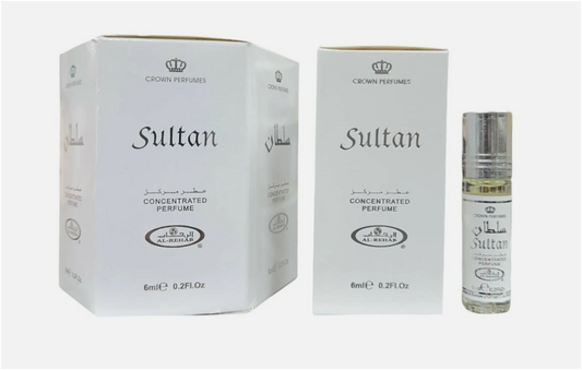 Al Rehab Sultan Concentrated Perfume Oil 6ml x 6 Pack | Bergamot, Amber, Cedarwood & Musk | Long Lasting Roll-On Perfume