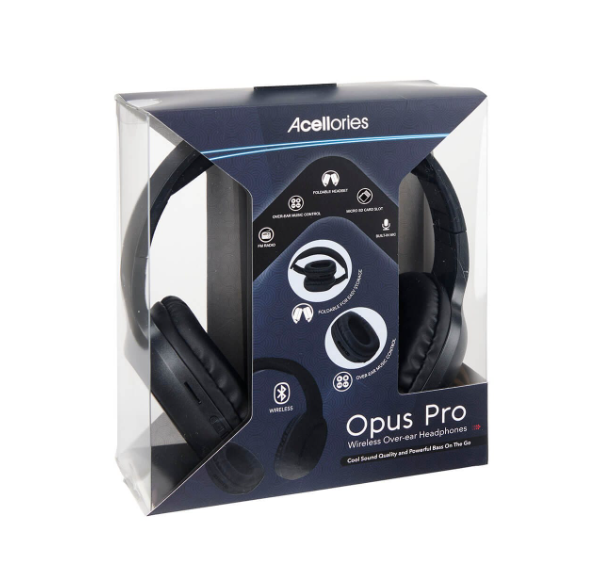 Acellories Opus Pro Wireless Over-Ear Bluetooth Headphones – Powerful Bass, Foldable Design, Built-in Mic, FM Radio, SD Card Support