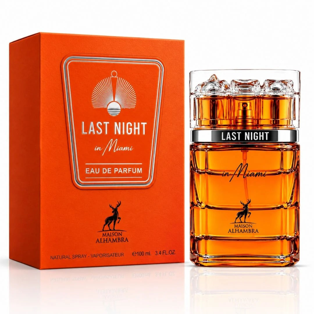 Maison Alhambra Last Night in Miami Eau de Parfum Spray 100ml (3.4 Fl Oz) | Mandarin, Orange, Cognac, Rose, Plum, Orange Blossom, Coffee, Saffron & Patchouli | Unisex Fragrance