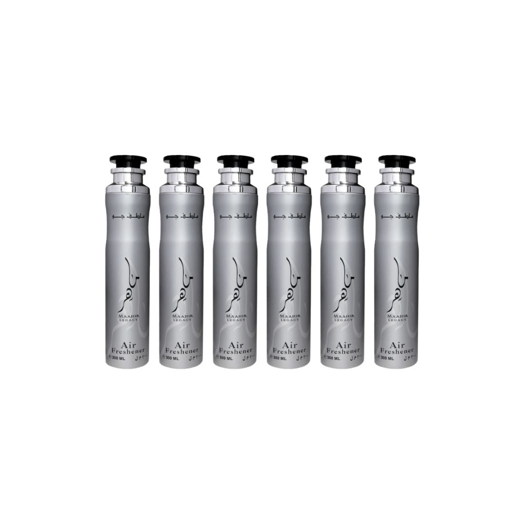 Maahir Legacy Air Freshener 6 Pack Bundle – Home & Car Fragrance Spray | 10.1 oz / 300 ml Each | Lattafa