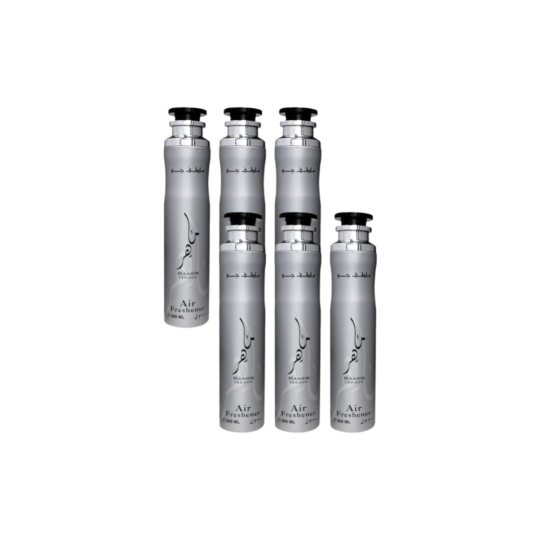 Maahir Legacy Air Freshener 6 Pack Bundle – Home & Car Fragrance Spray | 10.1 oz / 300 ml Each | Lattafa