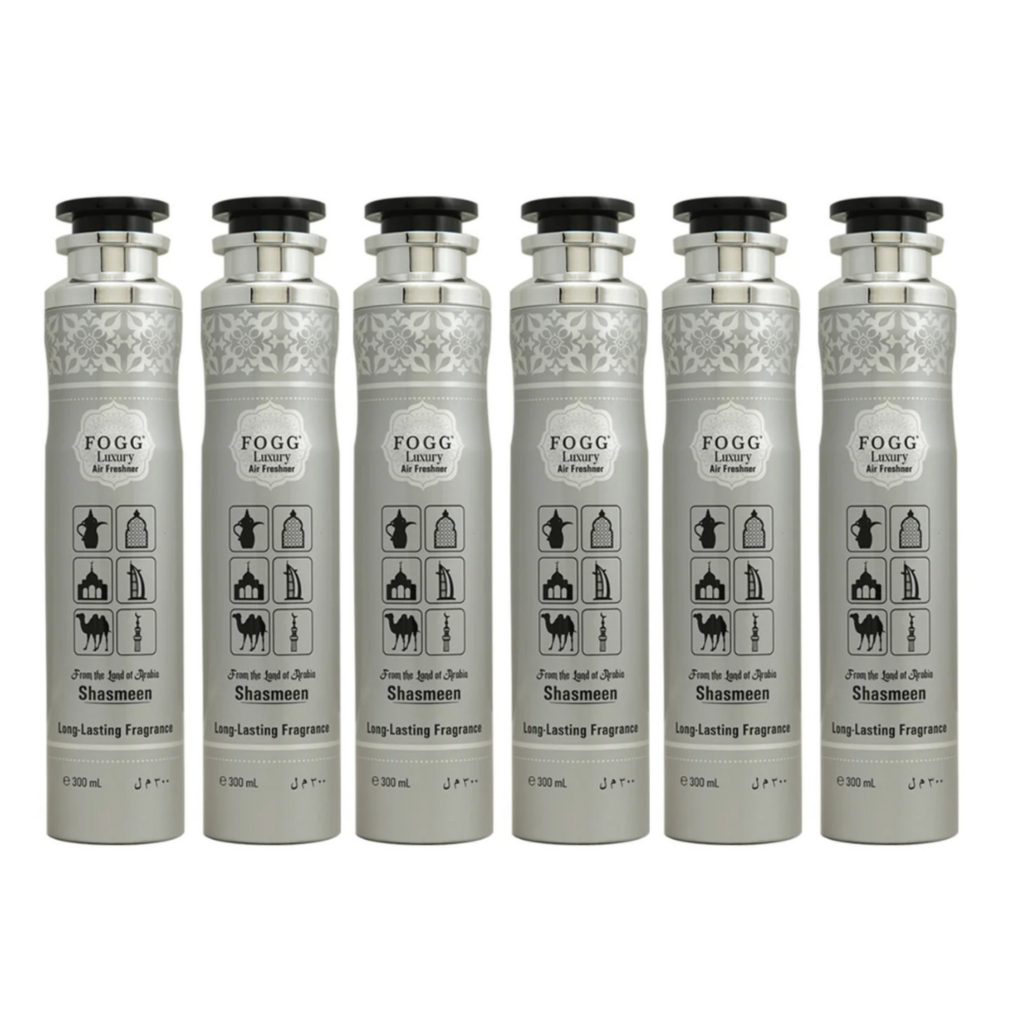 Fogg Shasmeen Air Freshener 300ml 6-Piece Set | Long Lasting Room Spray Bundle | Floral Woody Oriental Home Fragrance Pack