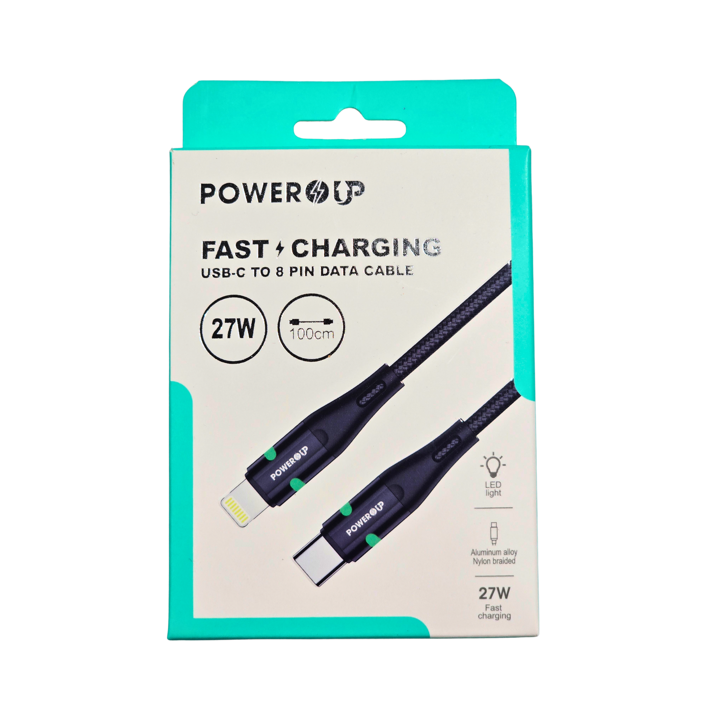 PowerUp Fast Charging USB-C to 8-Pin Data Cable | High-Speed Charge & Sync Cable | Durable Universal Charging Cord for Compatible Devices