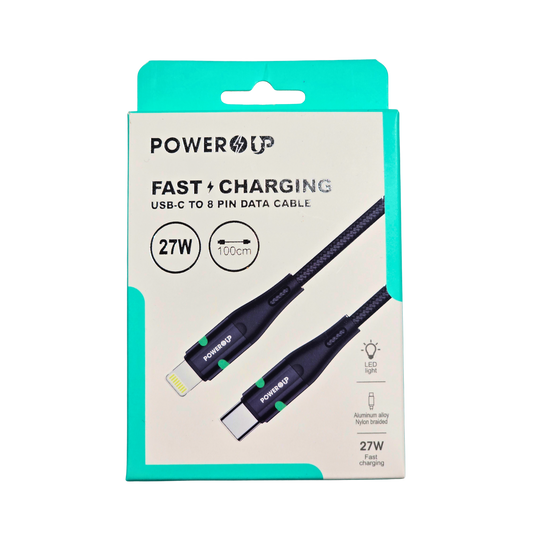 PowerUp Fast Charging USB-C to 8-Pin Data Cable | High-Speed Charge & Sync Cable | Durable Universal Charging Cord for Compatible Devices