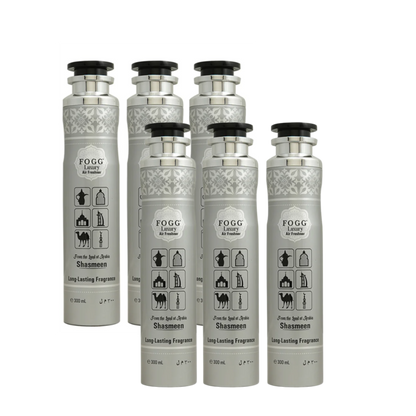 Fogg Shasmeen Air Freshener 300ml 6-Piece Set | Long Lasting Room Spray Bundle | Floral Woody Oriental Home Fragrance Pack