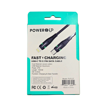 PowerUp Fast Charging USB-C to 8-Pin Data Cable | High-Speed Charge & Sync Cable | Durable Universal Charging Cord for Compatible Devices