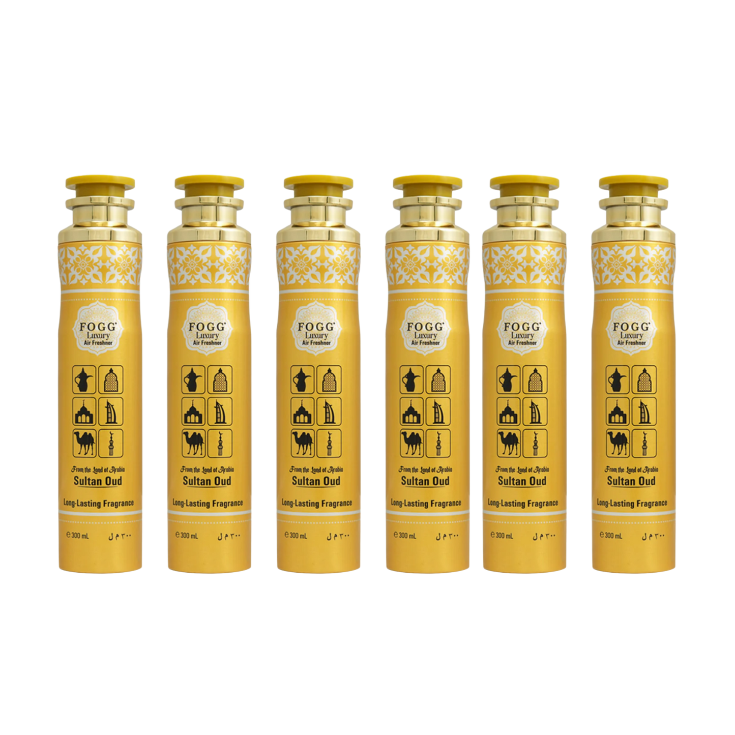Fogg Sultan Oud Air Freshener 300ml 6-Piece Set | Long Lasting Room Spray Bundle | Oriental Woody Oud Luxury Home Fragrance Pack