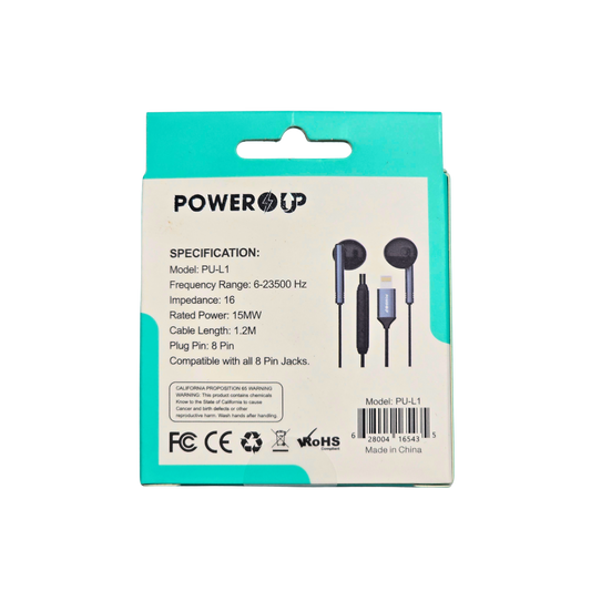 PowerUp Extra Bass Stereo Earphones 8-Pin | Wired In-Ear Headphones with Deep Bass Sound | Universal Clear Audio Earphones for Compatible Devices