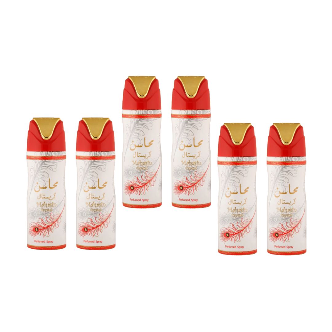 Mahasin Crystal Body Spray 6 Pack Bundle – 200 ml Each | Lattafa