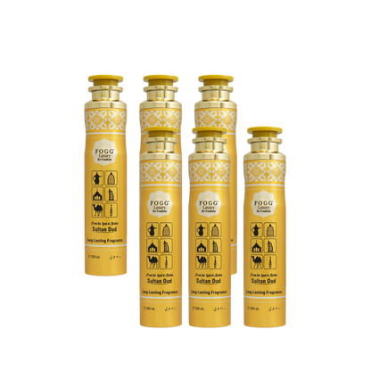 Fogg Sultan Oud Air Freshener 300ml 6-Piece Set | Long Lasting Room Spray Bundle | Oriental Woody Oud Luxury Home Fragrance Pack