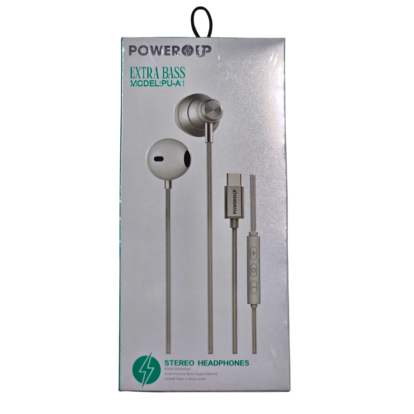 PowerUp Extra Bass Stereo Type-C Headphones | Wired USB-C In-Ear Earphones | Deep Bass Clear Sound Universal Audio Headset