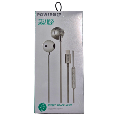 PowerUp Extra Bass Stereo Type-C Headphones | Wired USB-C In-Ear Earphones | Deep Bass Clear Sound Universal Audio Headset