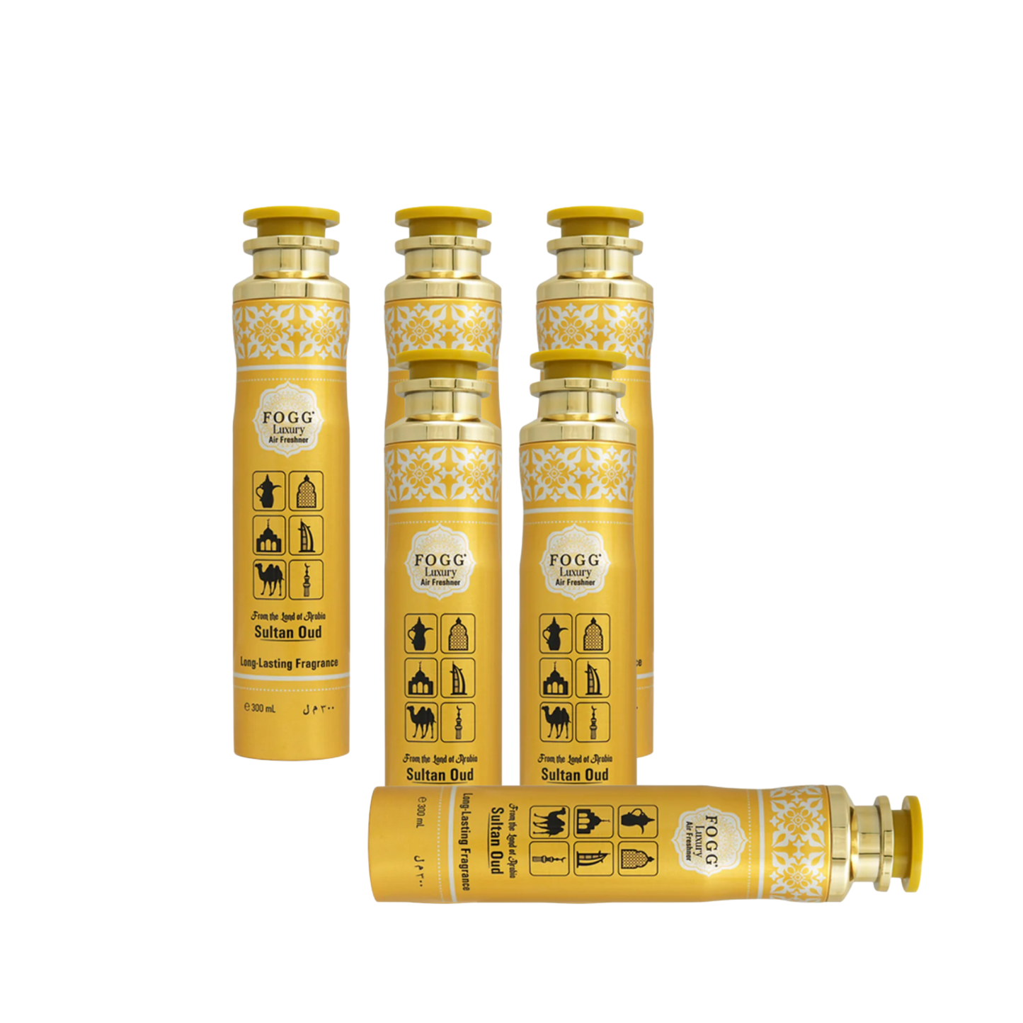 Fogg Sultan Oud Air Freshener 300ml 6-Piece Set | Long Lasting Room Spray Bundle | Oriental Woody Oud Luxury Home Fragrance Pack