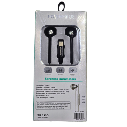 PowerUp Extra Bass Stereo Type-C Headphones | Wired USB-C In-Ear Earphones | Deep Bass Clear Sound Universal Audio Headset