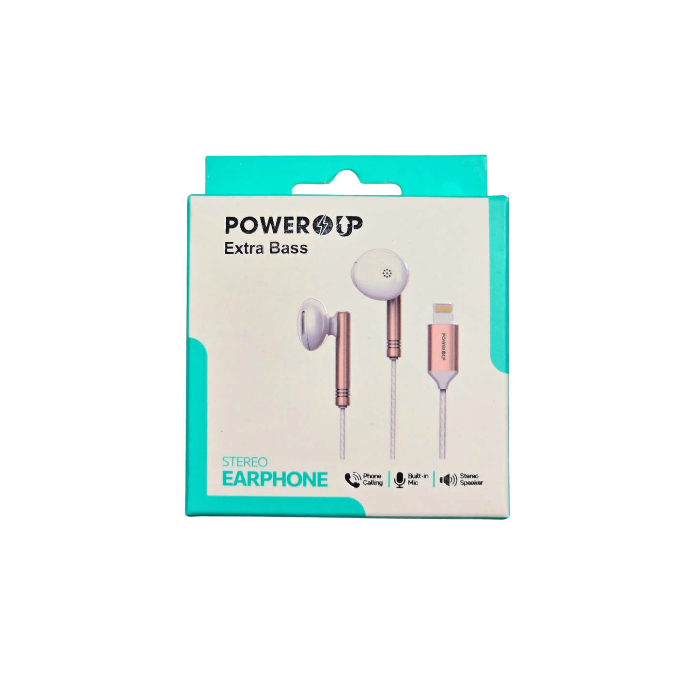 PowerUp Extra Bass Stereo Earphones 8-Pin Rose Gold | Wired In-Ear Headphones | Deep Bass Clear Sound Universal Audio Earphones