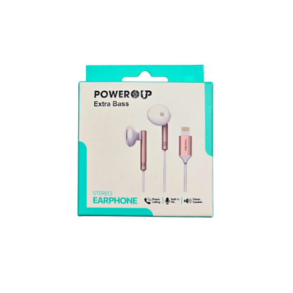 PowerUp Extra Bass Stereo Earphones 8-Pin Rose Gold | Wired In-Ear Headphones | Deep Bass Clear Sound Universal Audio Earphones