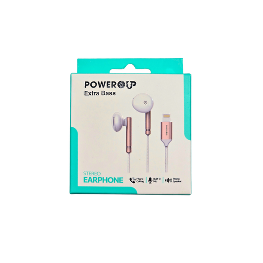 PowerUp Extra Bass Stereo Earphones 8-Pin Rose Gold | Wired In-Ear Headphones | Deep Bass Clear Sound Universal Audio Earphones