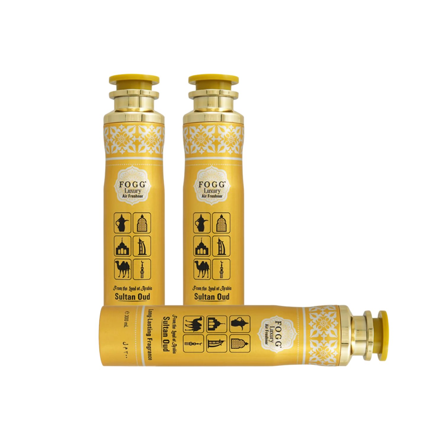 Fogg Sultan Oud Air Freshener 300ml 3-Piece Set | Long Lasting Room Spray Bundle | Oriental Woody Oud Luxury Home Fragrance Pack
