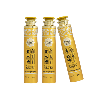 Fogg Sultan Oud Air Freshener 300ml 3-Piece Set | Long Lasting Room Spray Bundle | Oriental Woody Oud Luxury Home Fragrance Pack