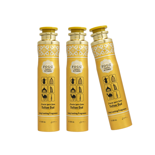 Fogg Sultan Oud Air Freshener 300ml 3-Piece Set | Long Lasting Room Spray Bundle | Oriental Woody Oud Luxury Home Fragrance Pack