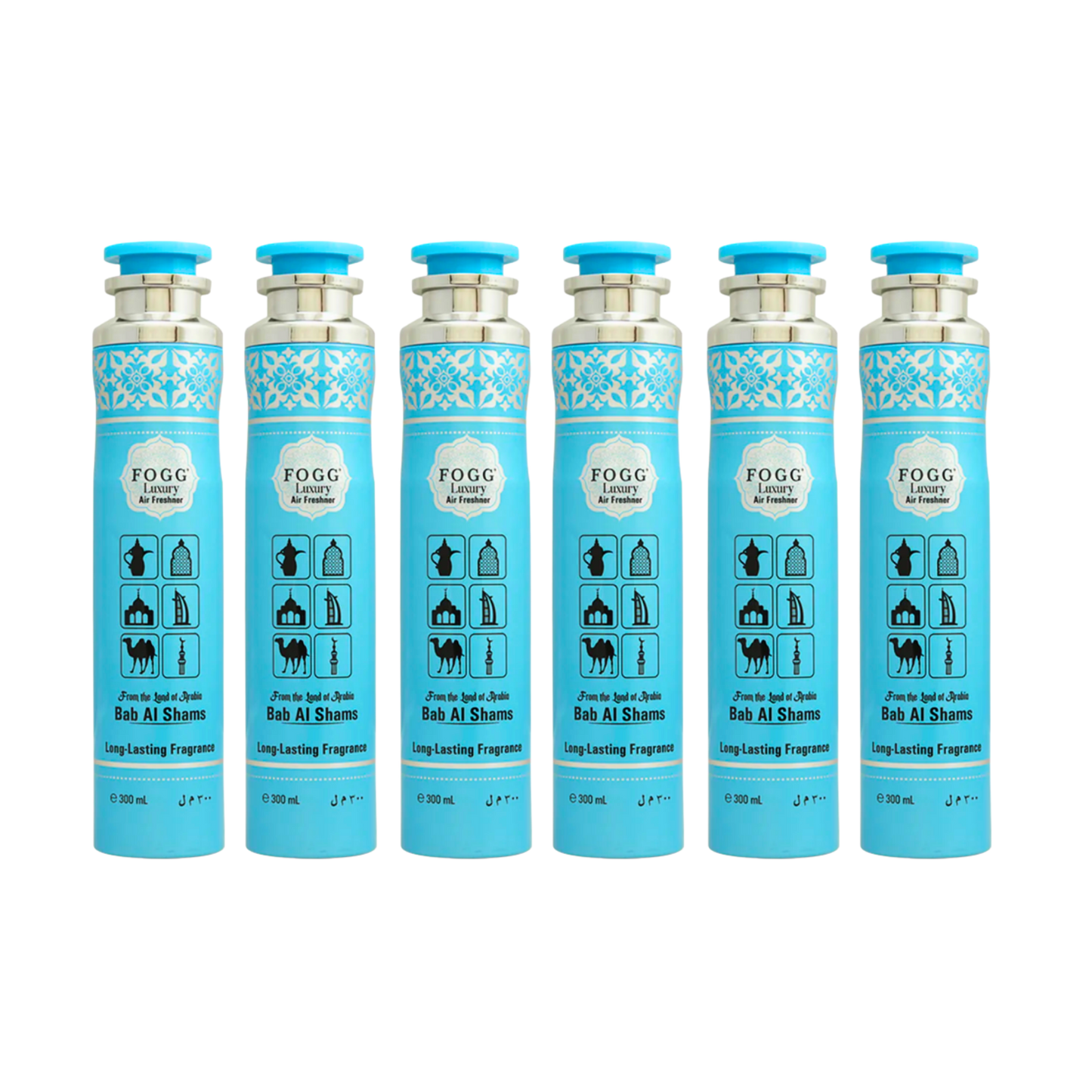 Fogg Bab Al Shams Air Freshener 300ml 6-Piece Set | Long Lasting Room Spray Bundle | Oriental Woody Floral Home Fragrance Pack