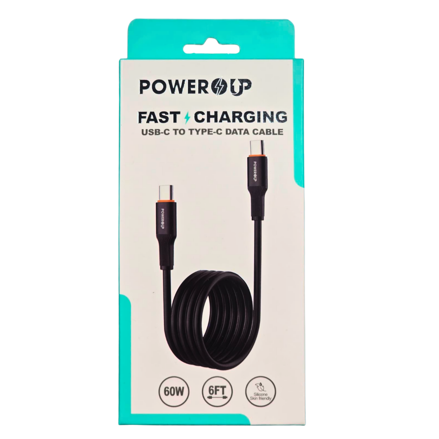 PowerUp USB-C to USB-C 60W Fast Charging Data Cable – High-Speed Charging & Sync, Durable Design, Universal Type-C Cable